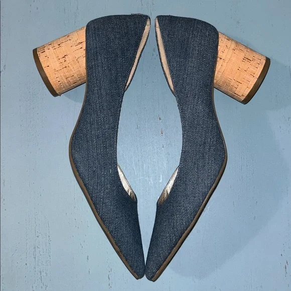 Anne Klein Iflex Women’s 8.5 Pointy Toe Denim Blue Cork Heels - Picture 5 of 10